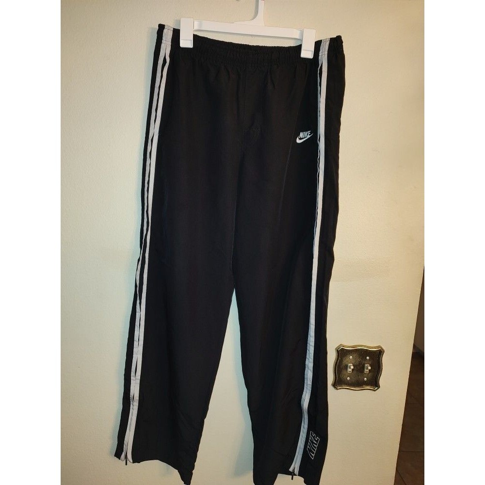 Black Nike Track Suit Pants with White Embroidered Logo Size M